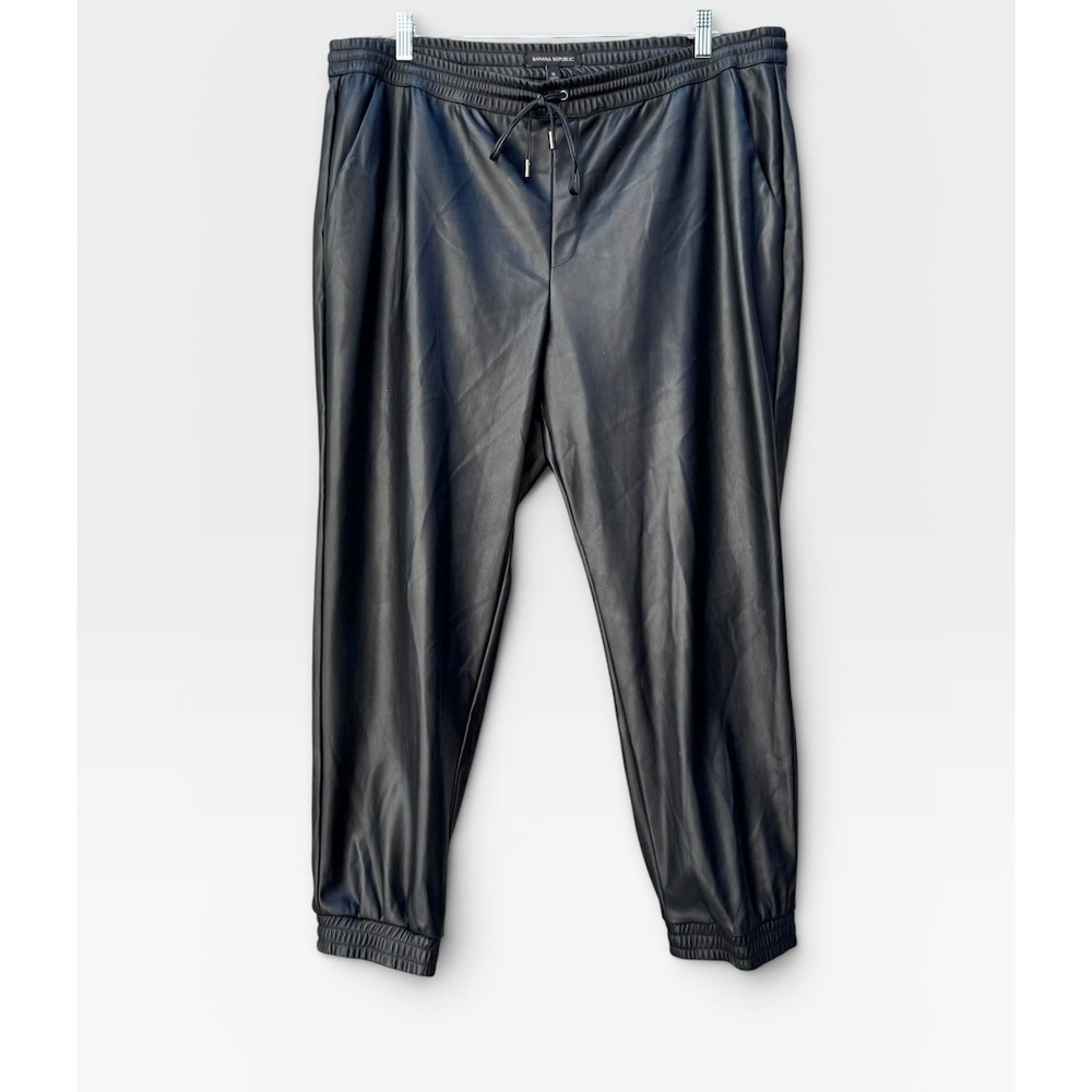 Banana Republic Faux Leather Jogger Pants Women's XL Black Pull On Vegan Leather